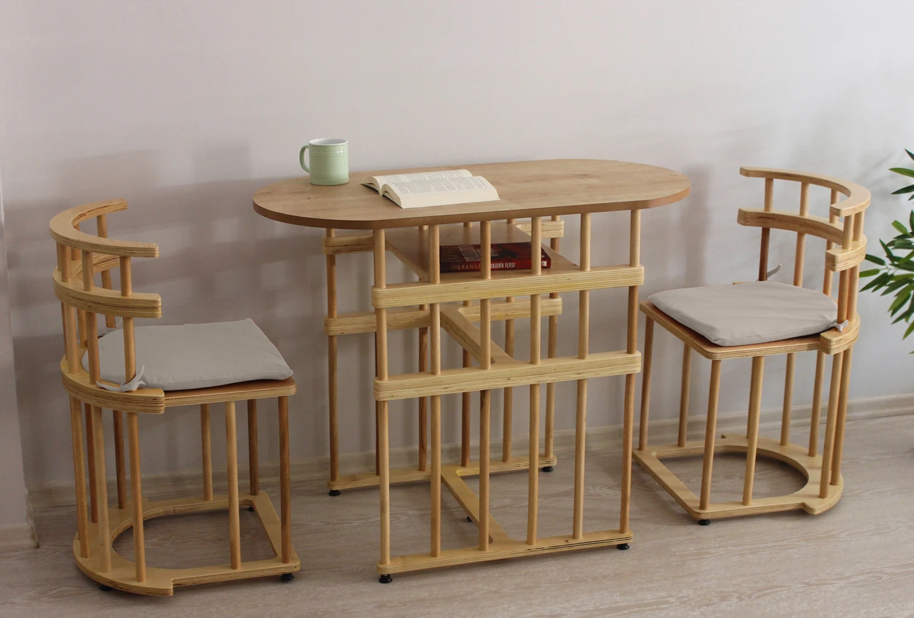 Latte Bahçe Balkon Mutfak Bohem Huş Masa Sandalye Takımı