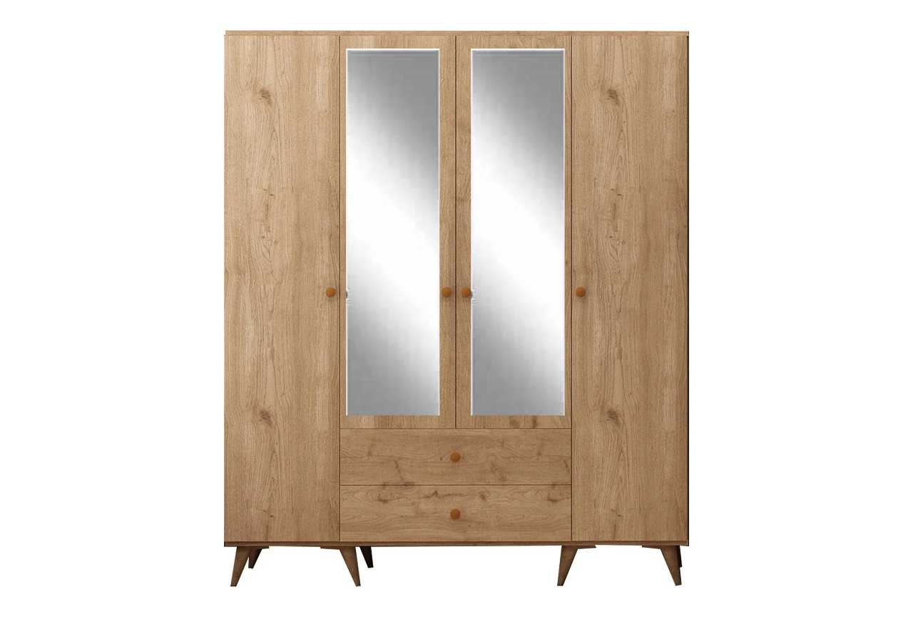 Lena 4 Kapaklı Aynalı Gardırop Meşe