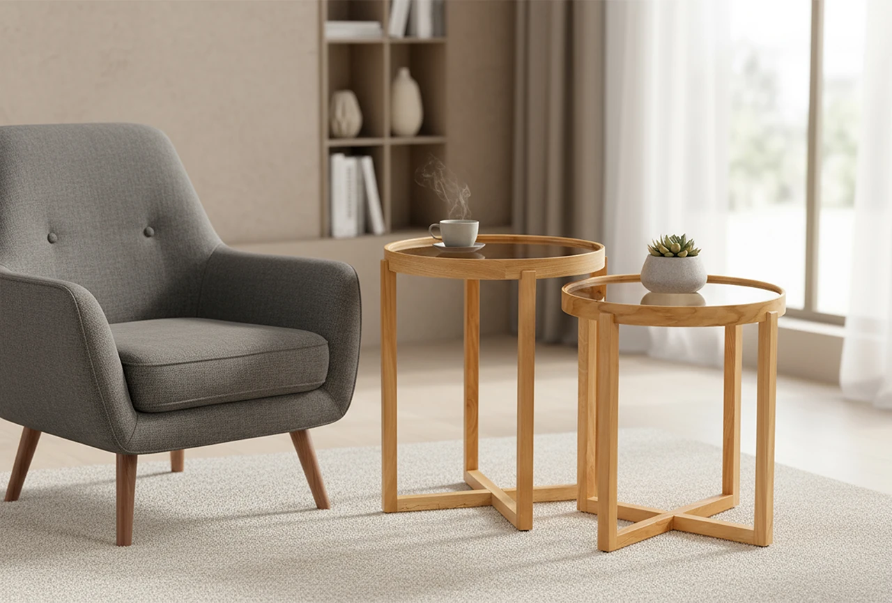 Nil İkili Zigon Sehpa Meşe