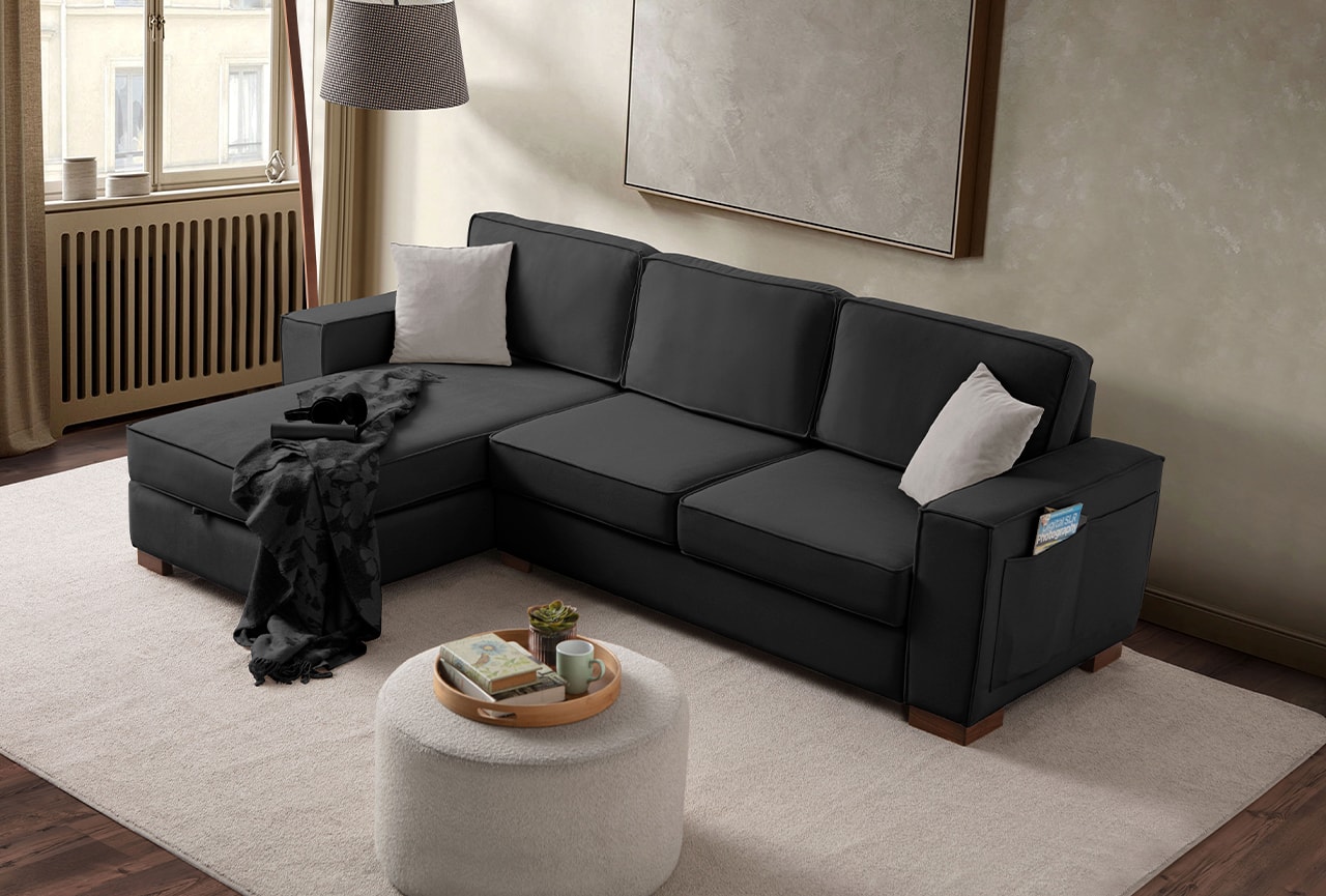 Corner Köşe Koltuk Takımı Sandıklı Siyah