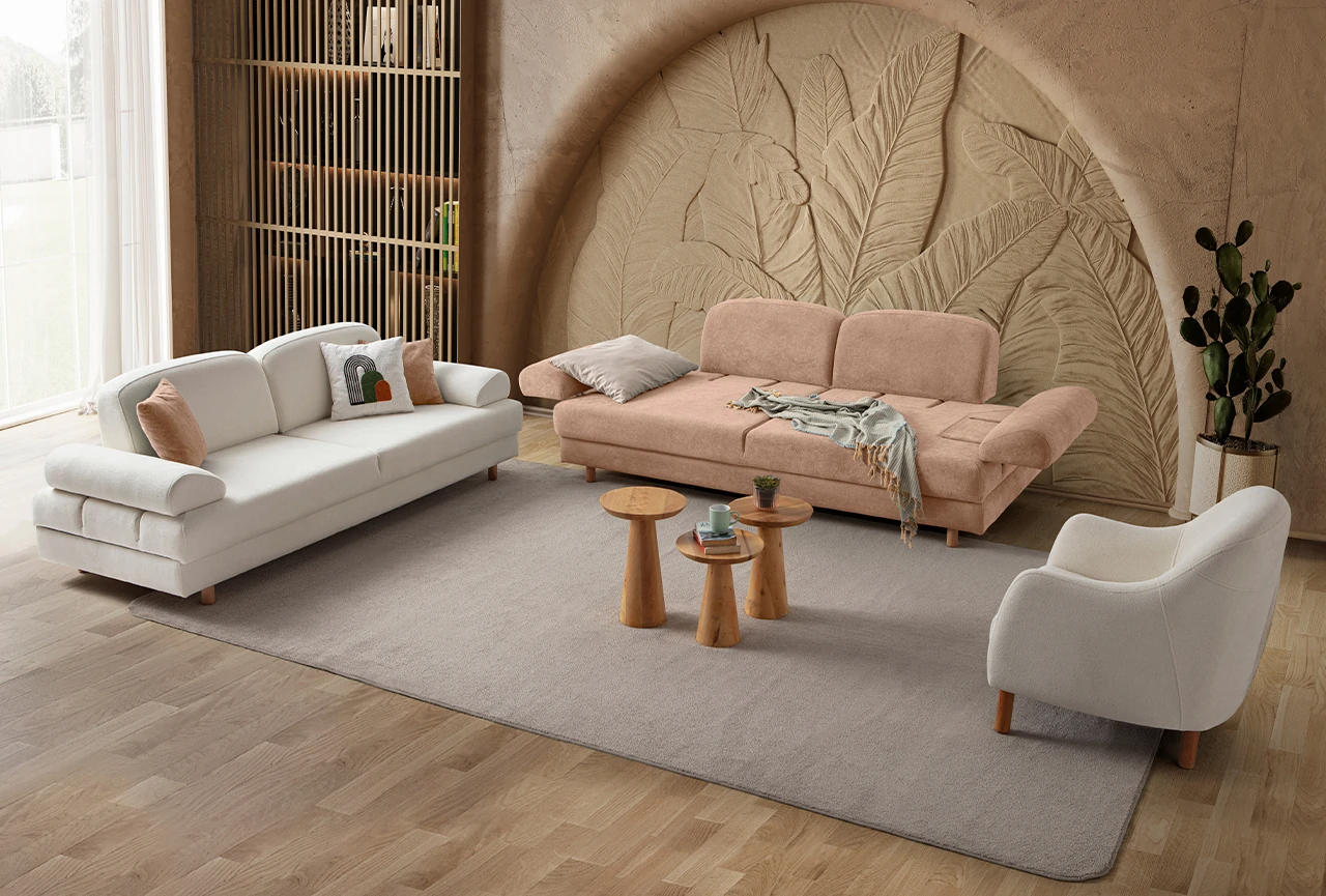 Aries Yataklı Sandıklı Koltuk Takımı 3+3+1 Pembe