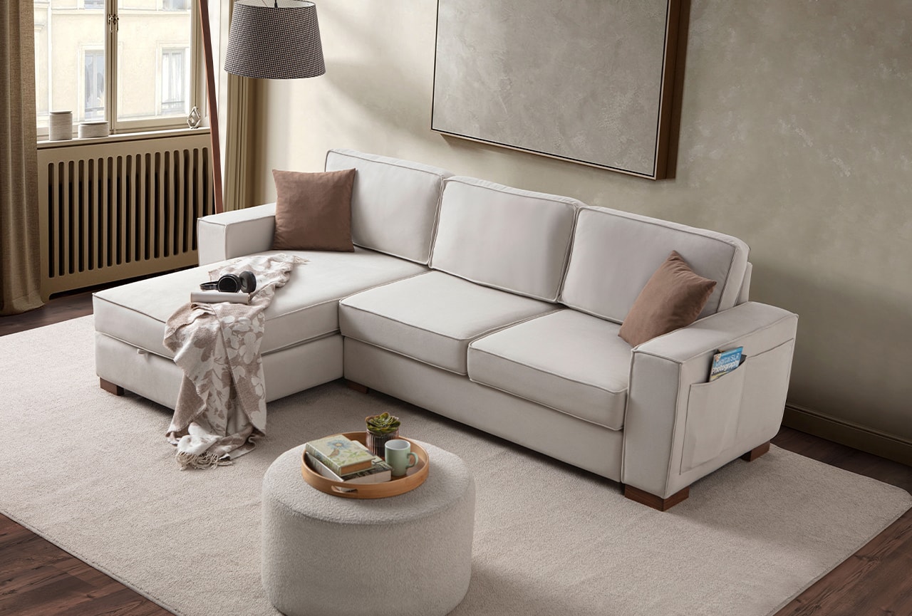 Corner Köşe Koltuk Takımı Sandıklı Krem