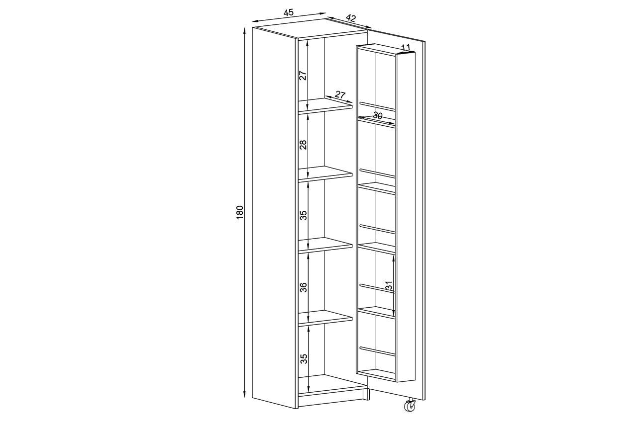 Serra Çıtalı Tek Kapaklı Erzak Dolabı Çok Amaçlı Dolap Meşe