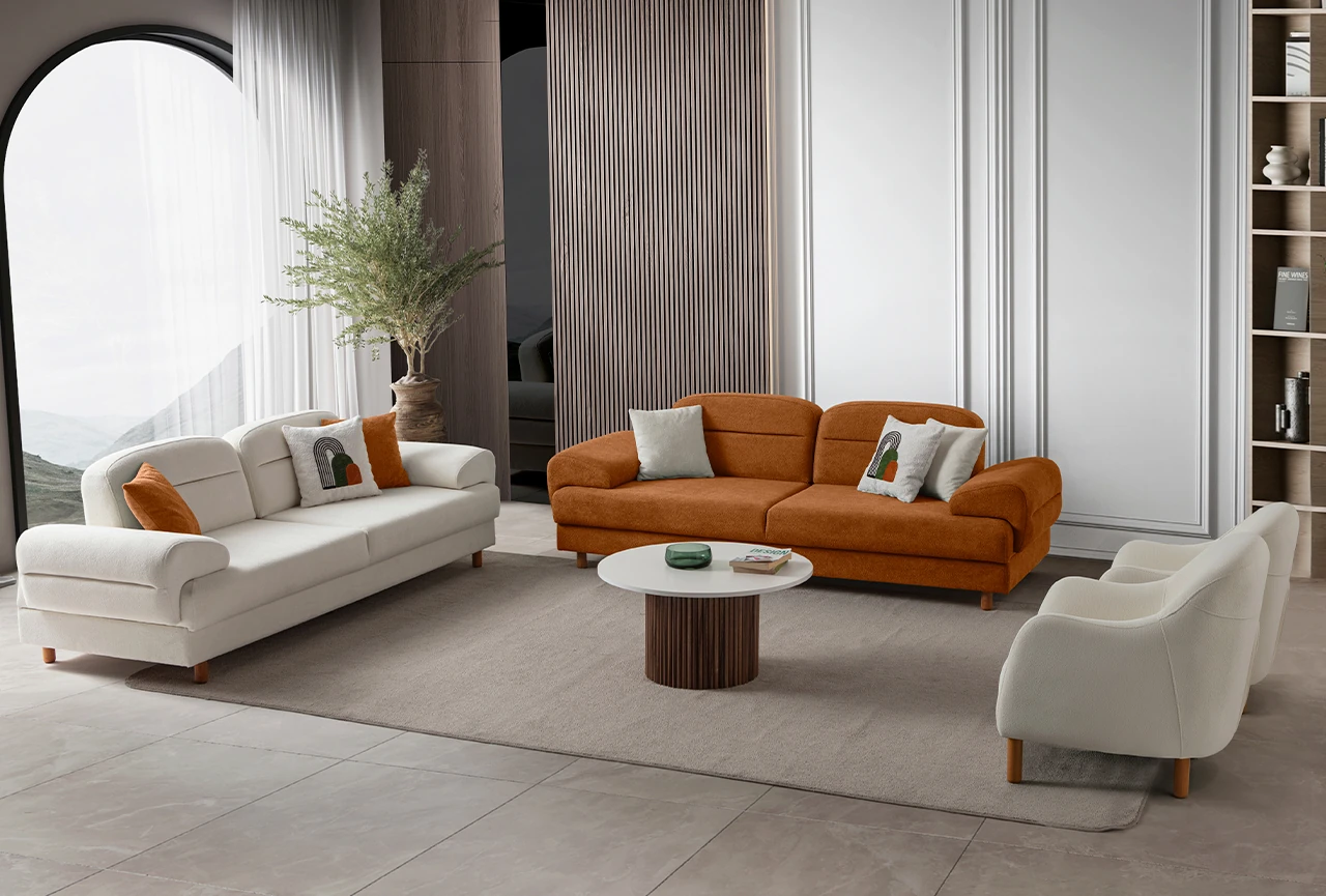 Lizbon Yataklı Sandıklı Koltuk Takımı 3+3+1+1 Turuncu