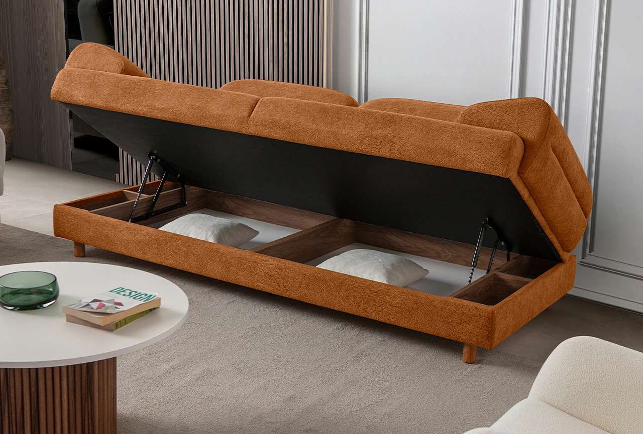 Lizbon Yataklı Sandıklı Koltuk Takımı 3+3+1+1 Turuncu