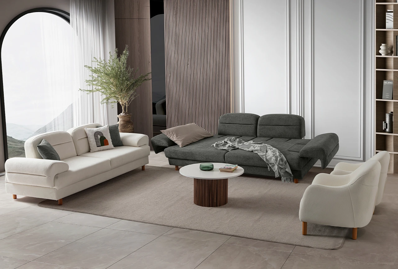 Lizbon Yataklı Sandıklı Koltuk Takımı 3+3+1+1 Antrasit