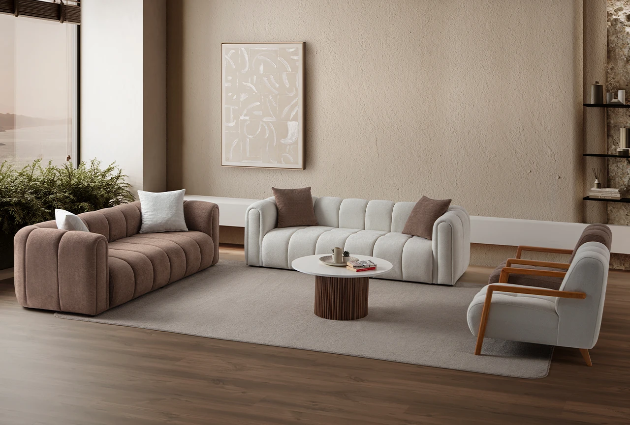 Nline Koltuk Takımı 3+3+1+1 Kahverengi