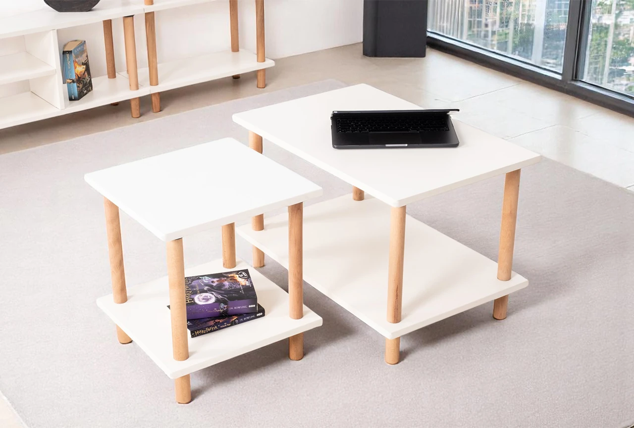 Pia İkili Sehpa Seti Beyaz