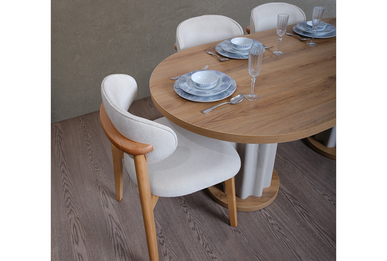Lento Large Yuvarlak 4 Sandalyeli Mutfak Masa Takımı
