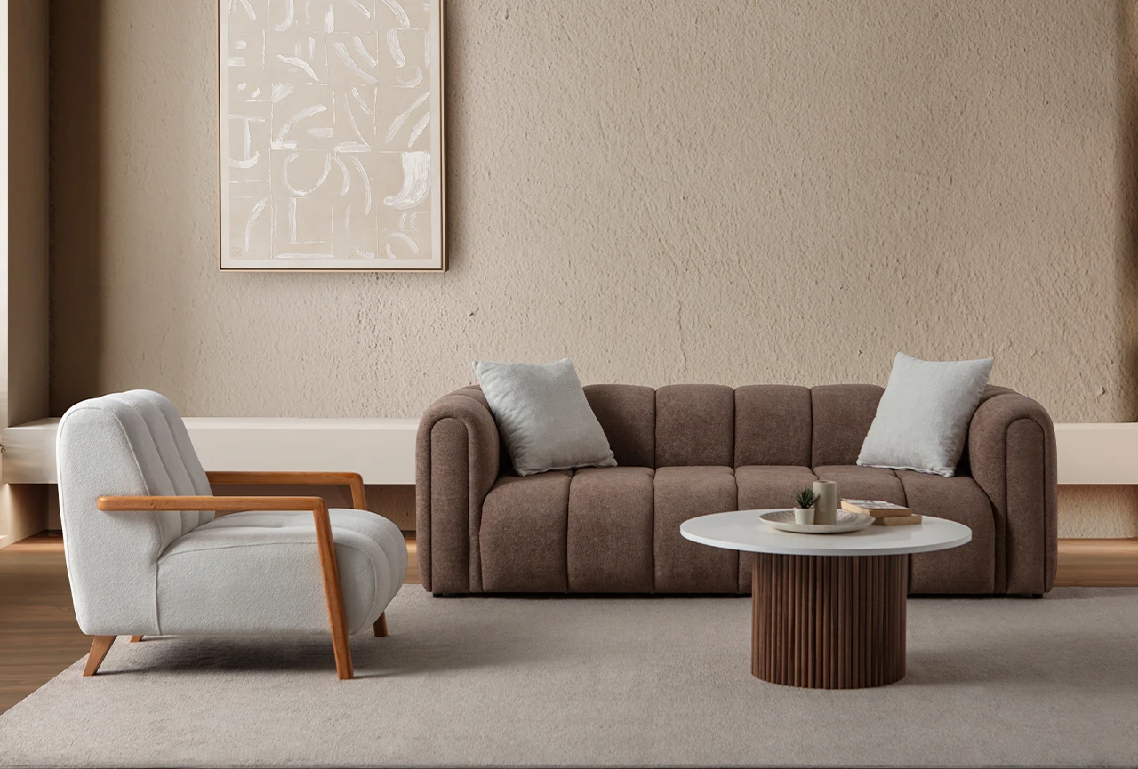 Nline Koltuk Takımı 3+3+1 Kahverengi