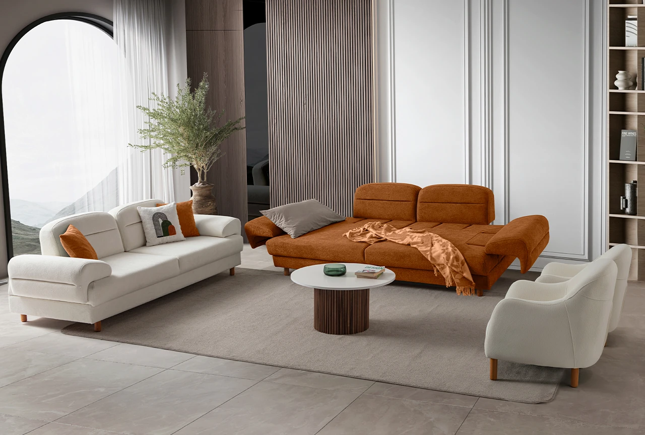 Lizbon Yataklı Sandıklı Koltuk Takımı 3+3+1+1 Turuncu