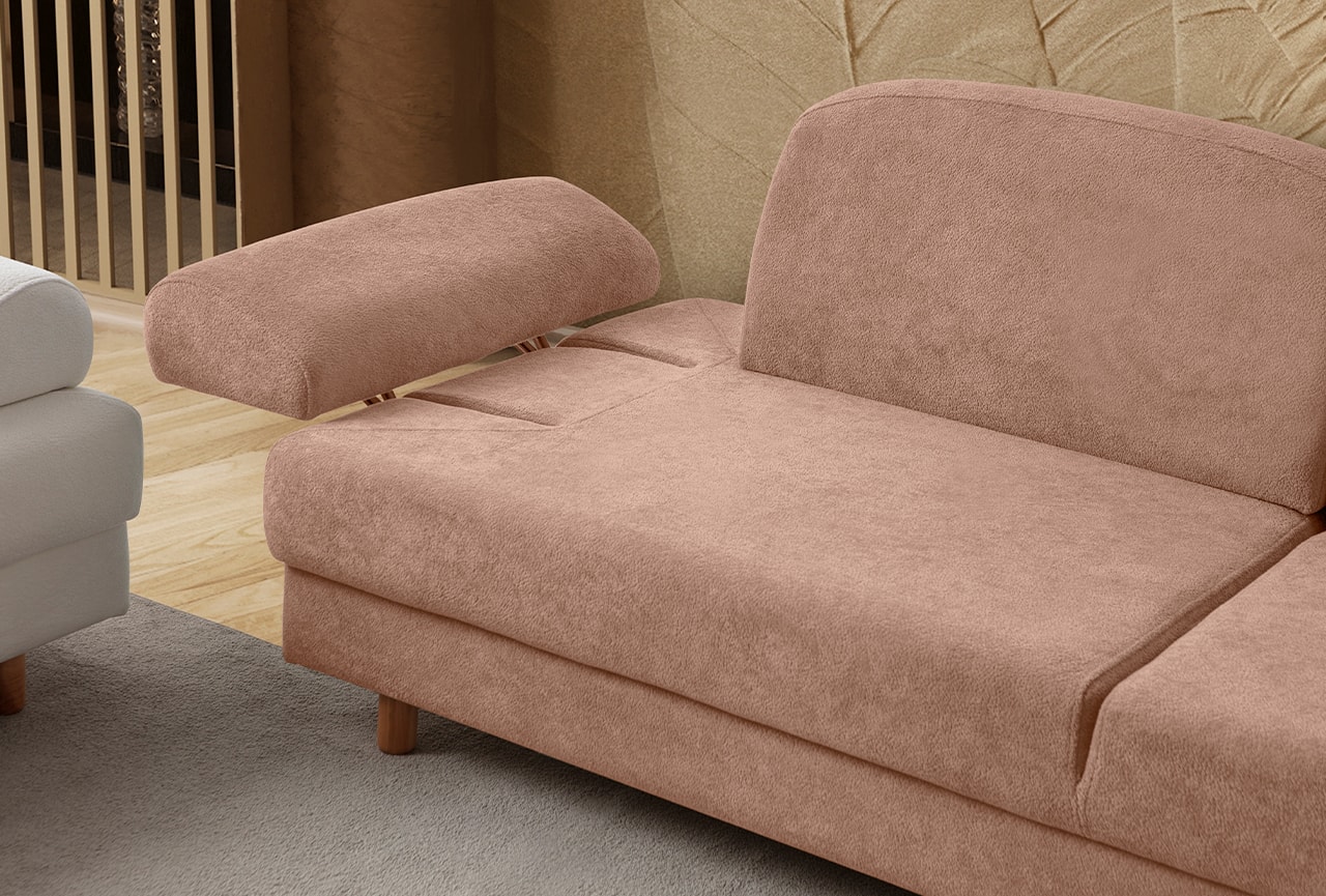 Aries Yataklı Sandıklı Üçlü Koltuk Pembe
