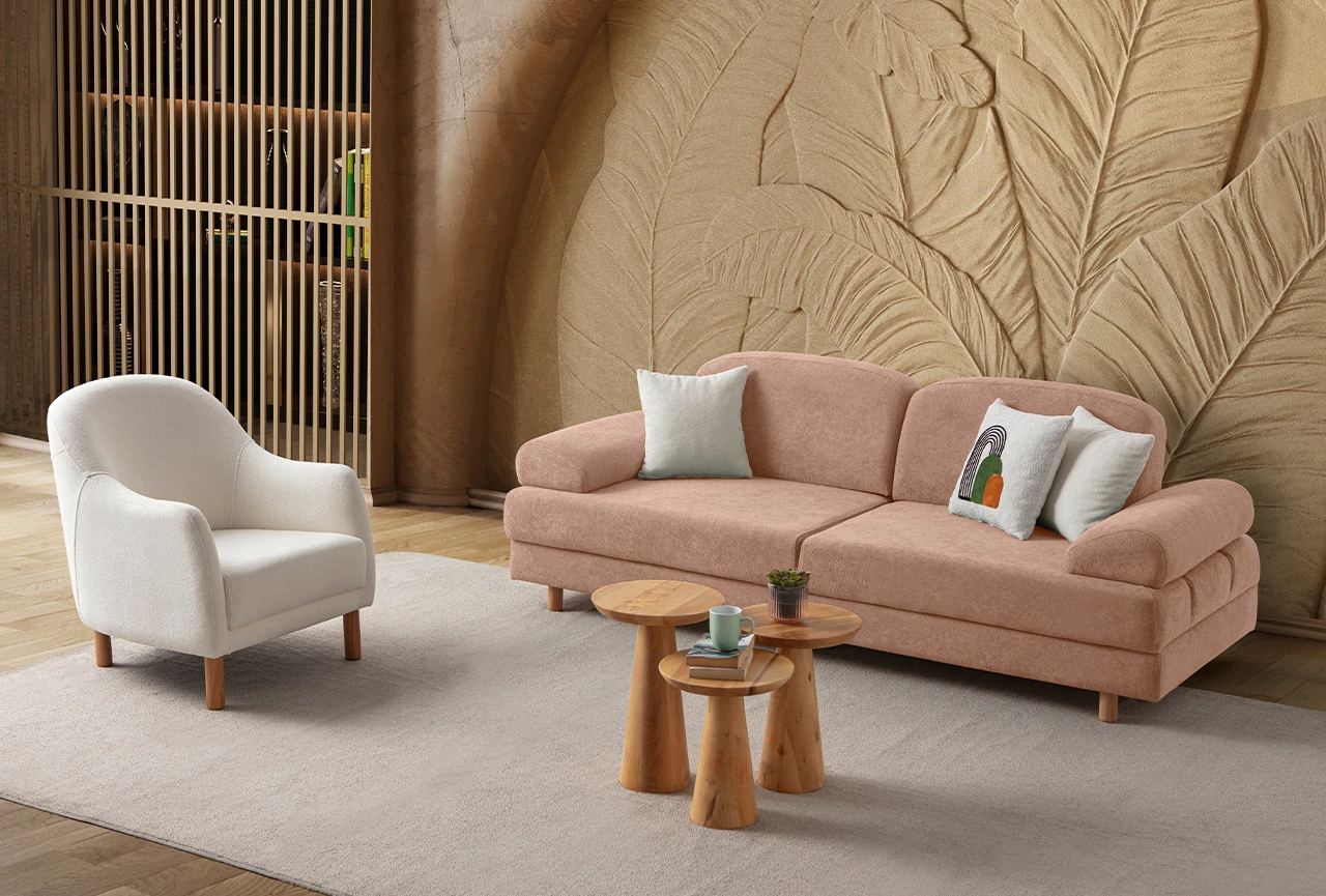 Aries Yataklı Sandıklı Koltuk Takımı 3+3+1 Pembe