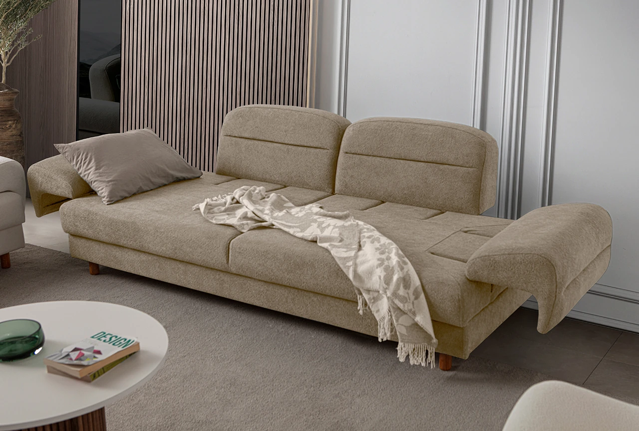 Lizbon Yataklı Sandıklı Koltuk Takımı 3+3+1+1 Sütlü Kahve