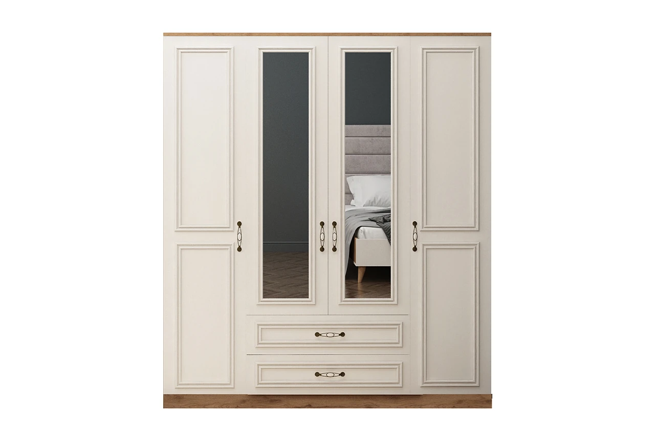 Raza 4 Kapaklı Aynalı Gardırop Aytaşı Meşe