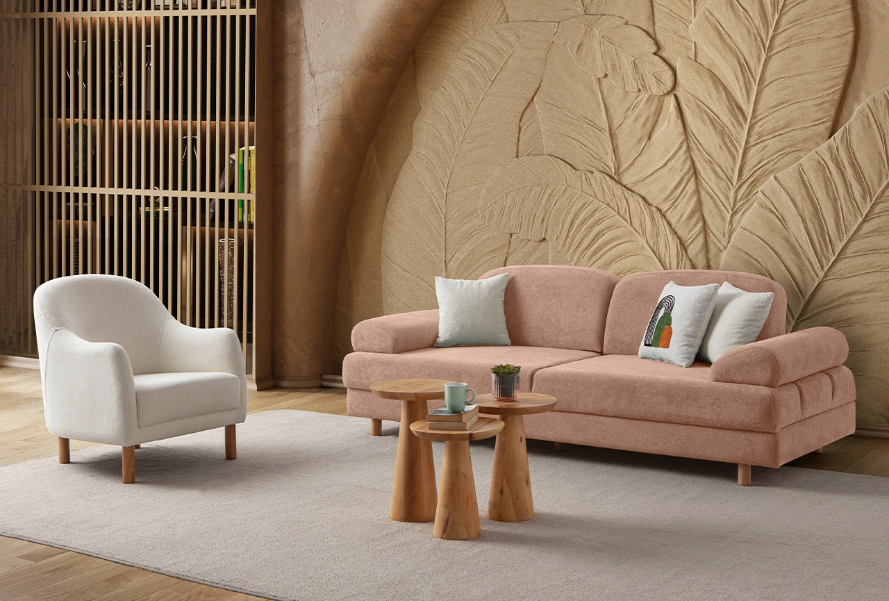 Aries Yataklı Sandıklı Koltuk Takımı 3+3+1 Pembe
