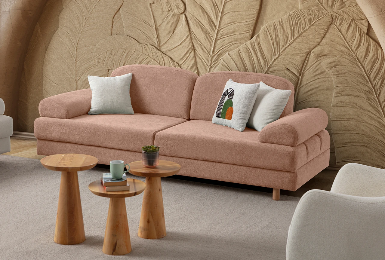 Aries Yataklı Sandıklı Koltuk Takımı 3+3+1 Pembe