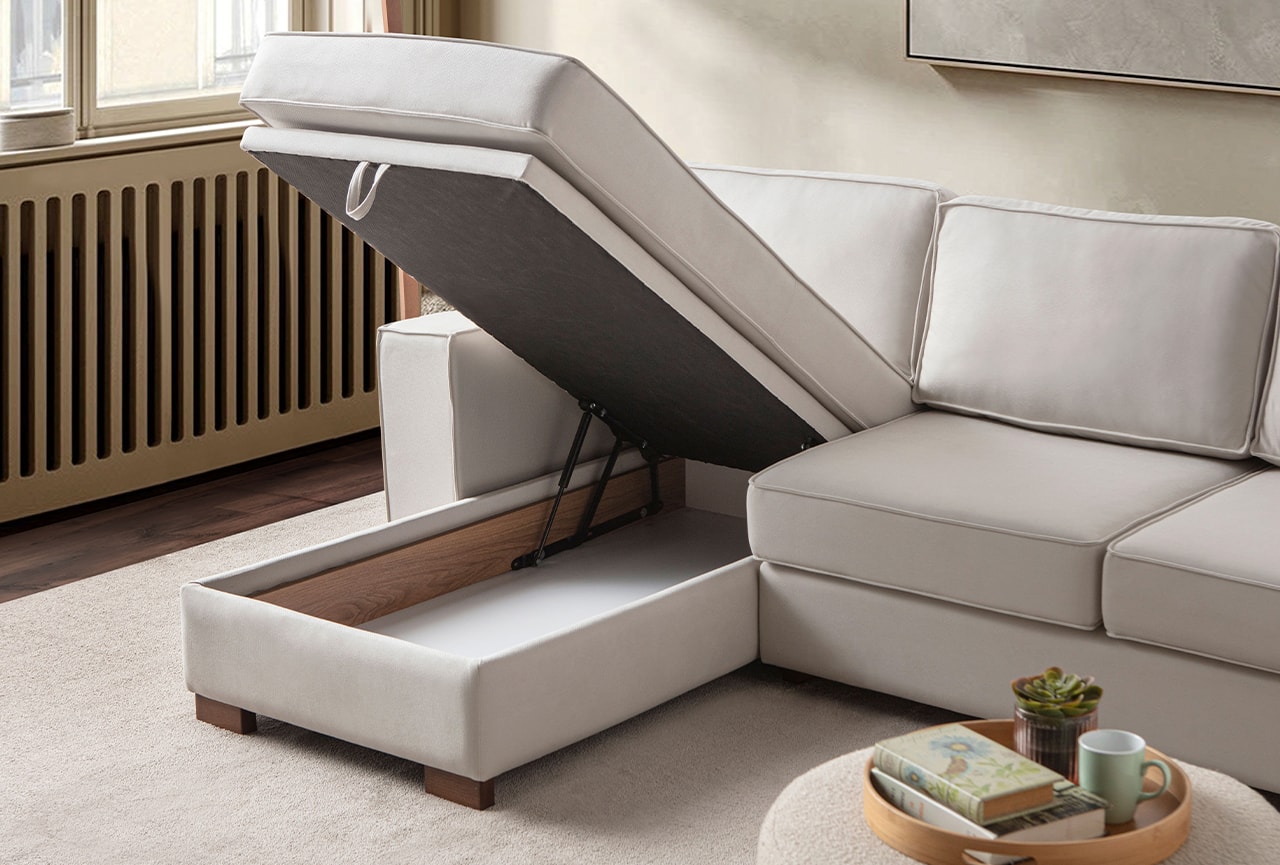 Corner Köşe Koltuk Takımı Sandıklı Krem