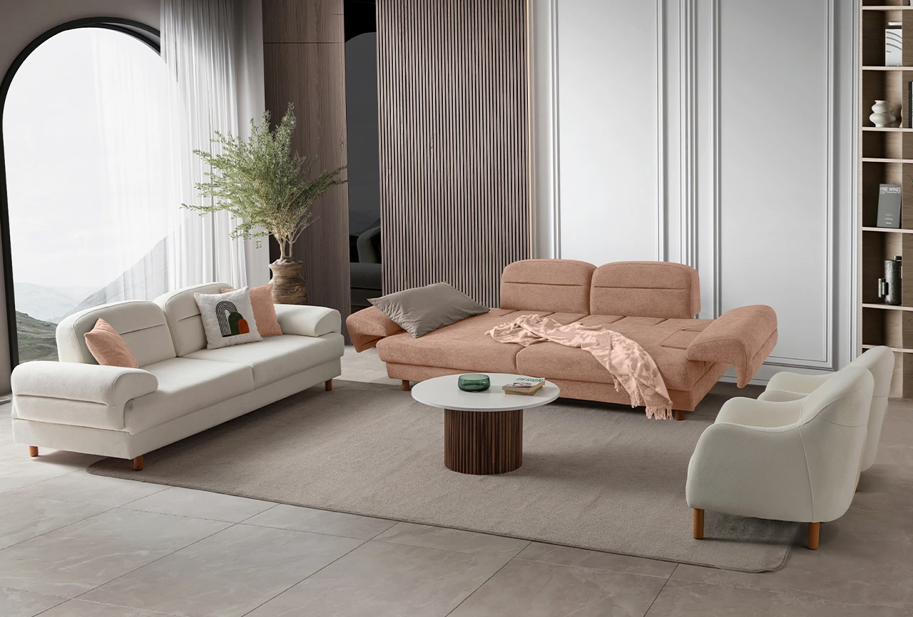 Lizbon Yataklı Sandıklı Koltuk Takımı 3+3+1+1 Pembe