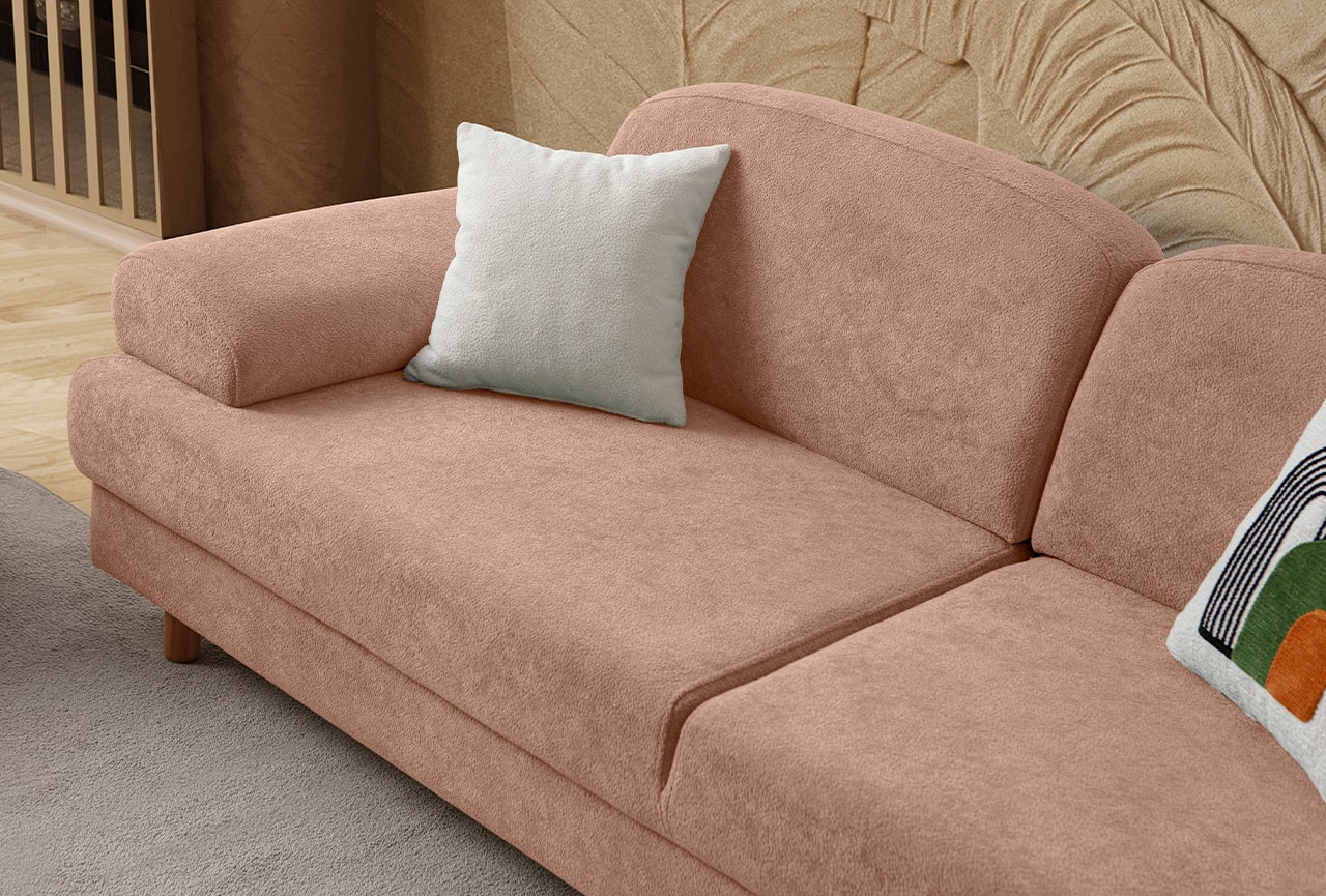 Aries Yataklı Sandıklı Üçlü Koltuk Pembe