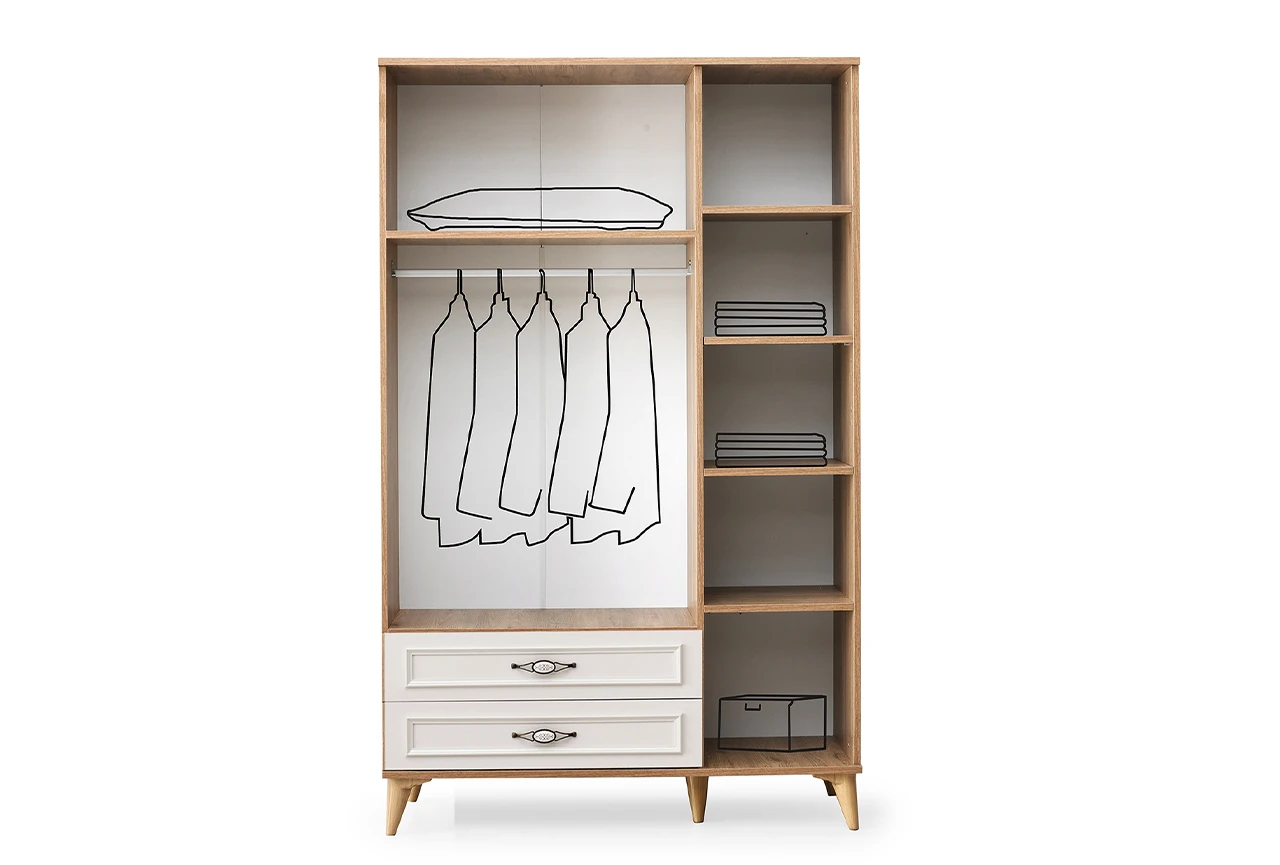 Alya 3 Kapaklı Aynalı Gardırop Meşe Aytaşı