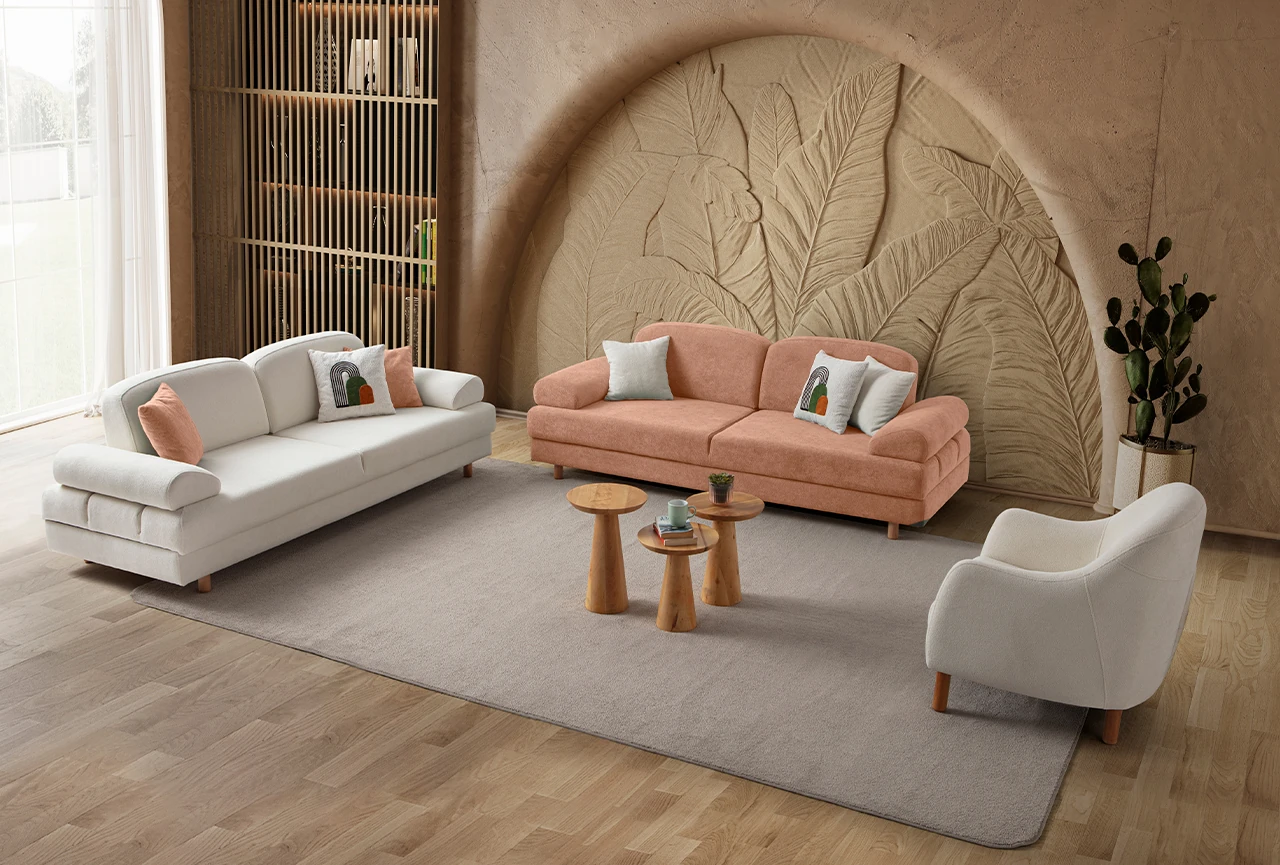 Aries Yataklı Sandıklı Koltuk Takımı 3+3+1 Pembe