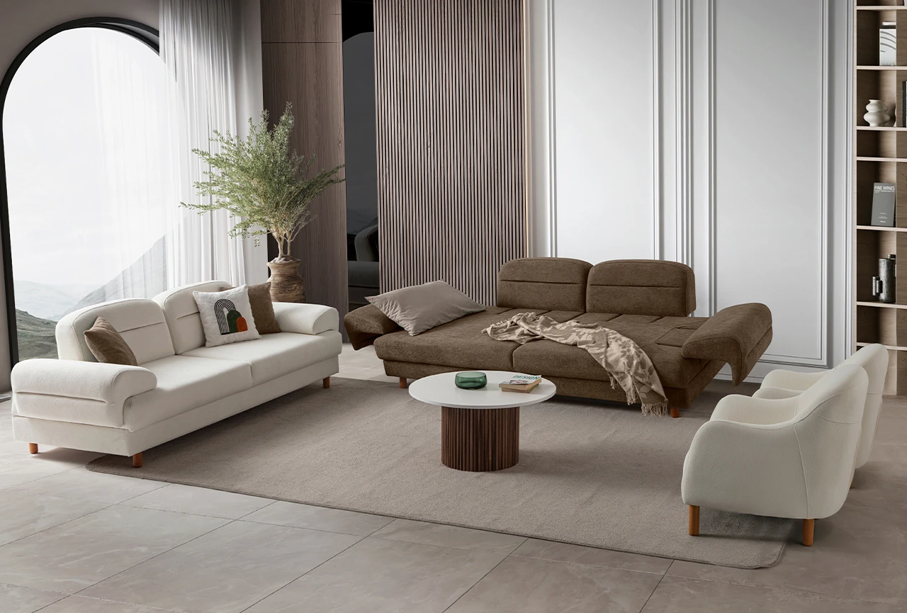 Lizbon Yataklı Sandıklı Koltuk Takımı 3+3+1+1 Kahverengi