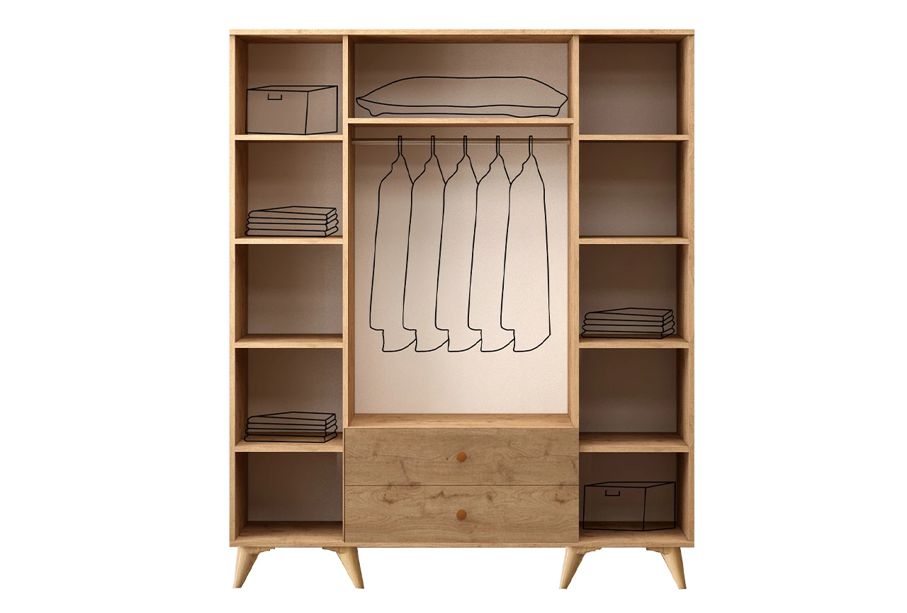 Lena 4 Kapaklı Aynalı Gardırop Meşe