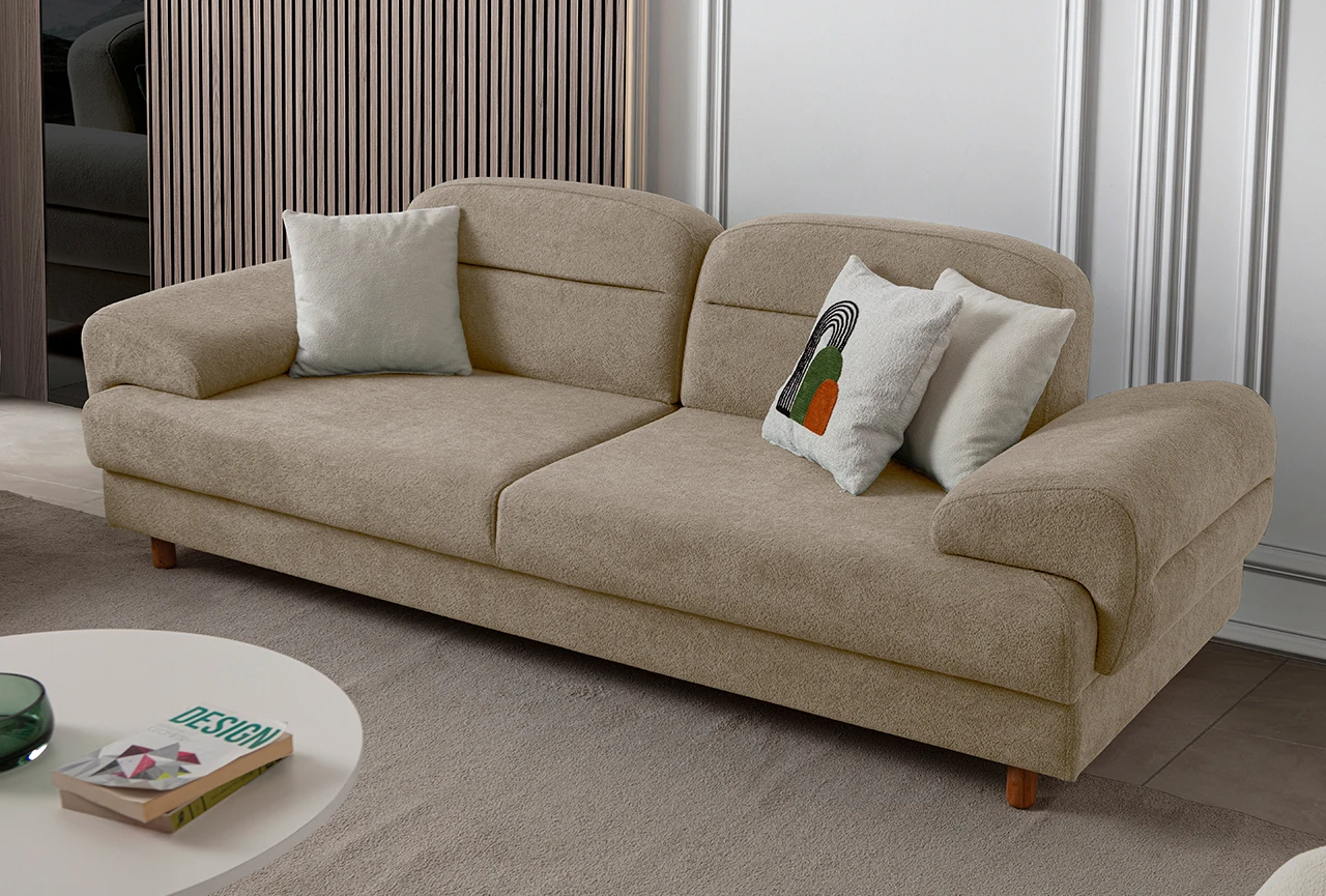 Lizbon Yataklı Sandıklı Koltuk Takımı 3+3+1+1 Sütlü Kahve