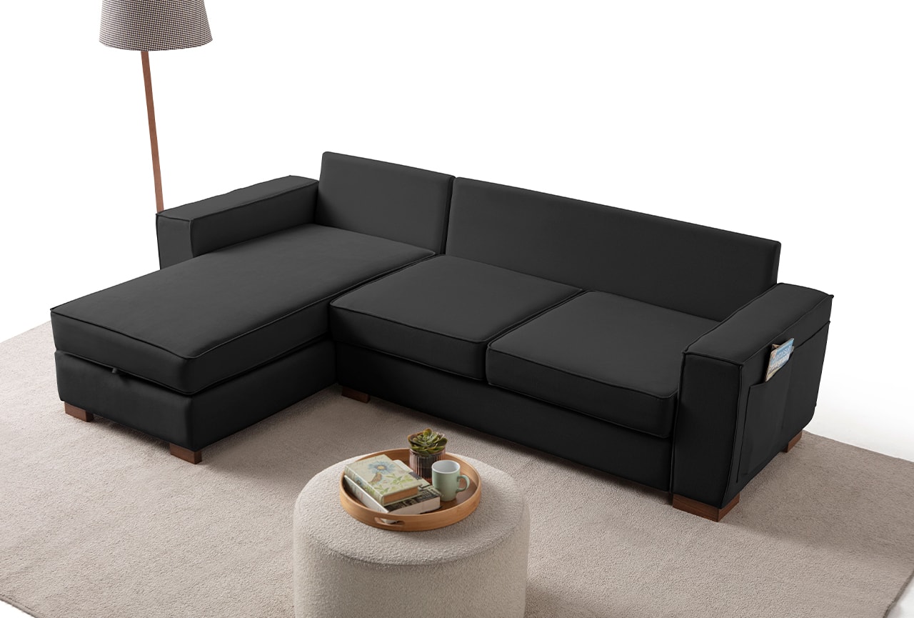 Corner Köşe Koltuk Takımı Sandıklı Siyah