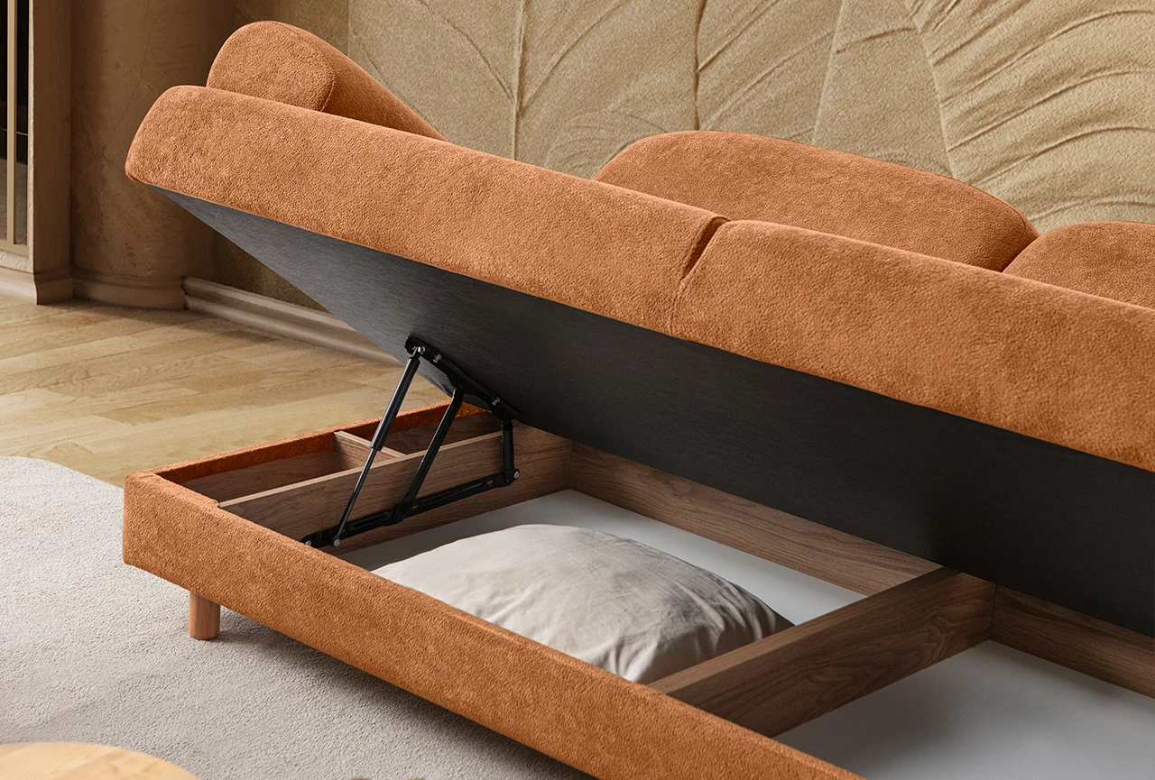 Aries Yataklı Sandıklı Üçlü Koltuk Turuncu