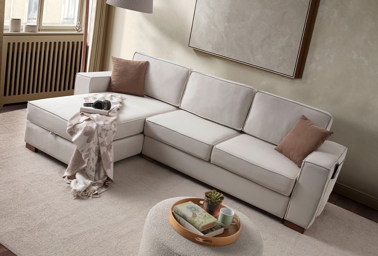 Corner Köşe Koltuk Takımı Sandıklı Krem