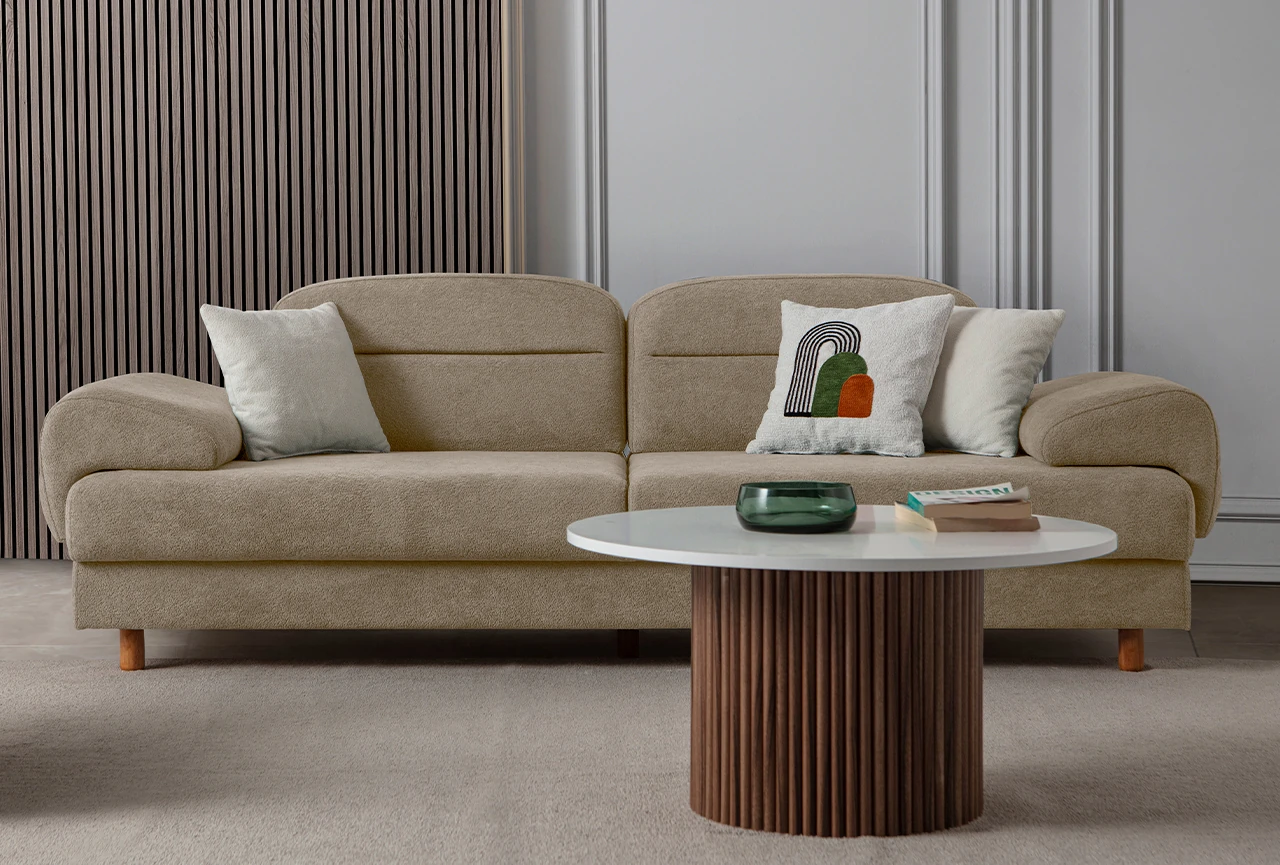 Lizbon Yataklı Sandıklı Koltuk Takımı 3+3+1+1 Sütlü Kahve