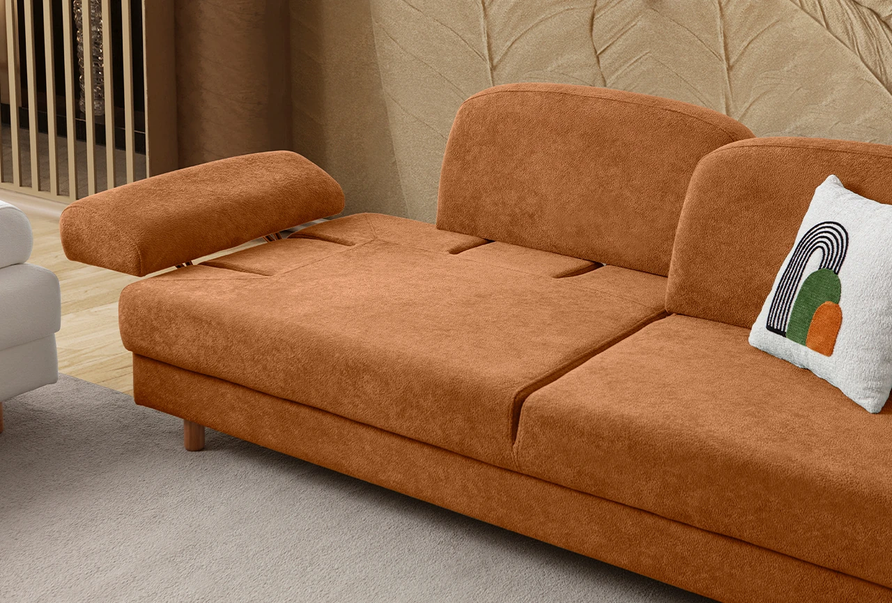 Aries Yataklı Sandıklı Üçlü Koltuk Turuncu