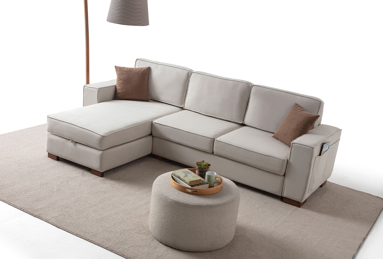 Corner Köşe Koltuk Takımı Sandıklı Krem