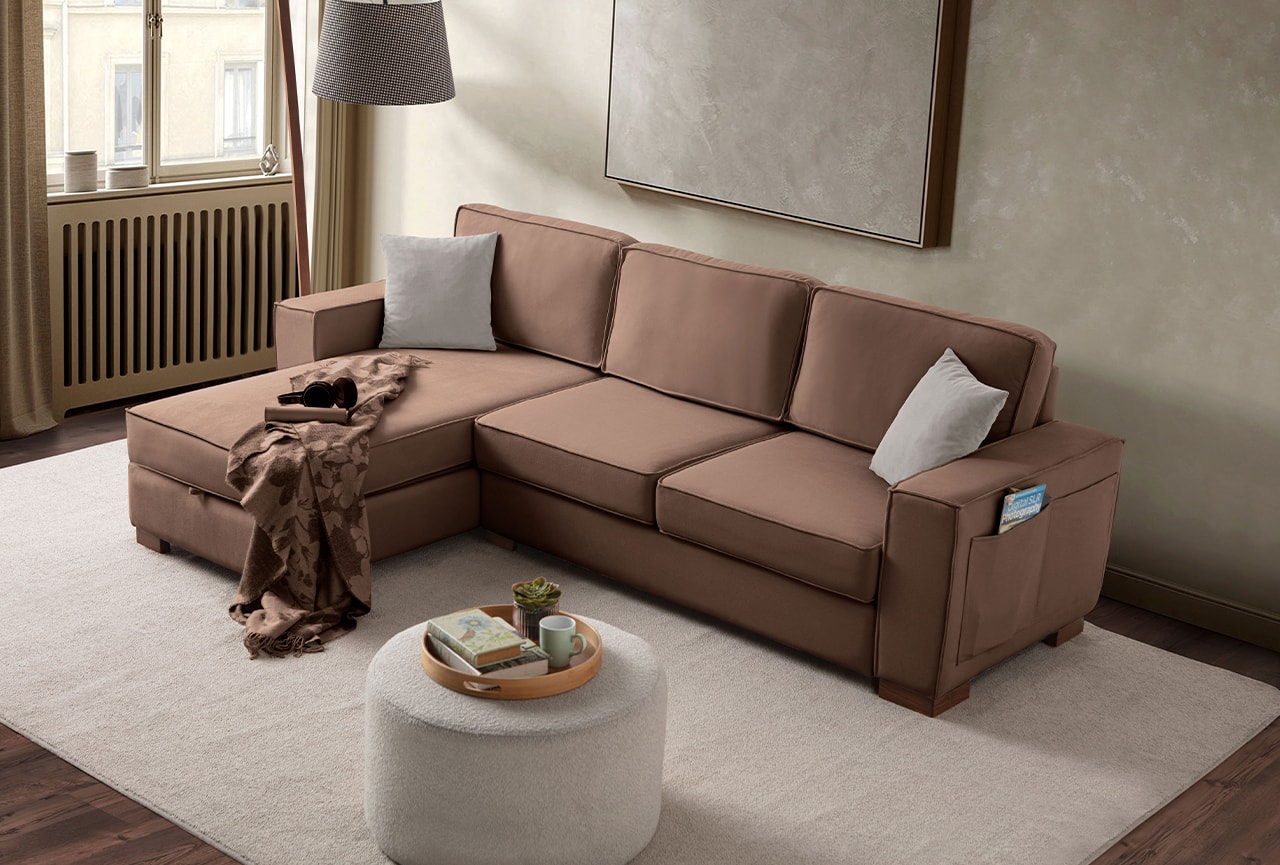 Corner Köşe Koltuk Takımı Sandıklı Kahverengi