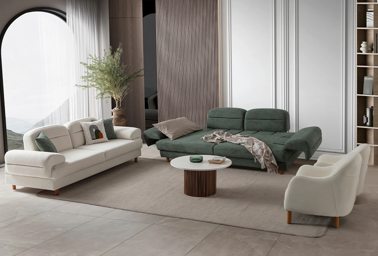 Lizbon Yataklı Sandıklı Koltuk Takımı 3+3+1+1 Yeşil