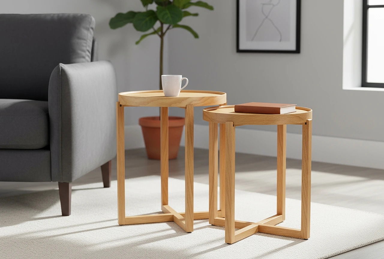 Nil İkili Zigon Sehpa Meşe