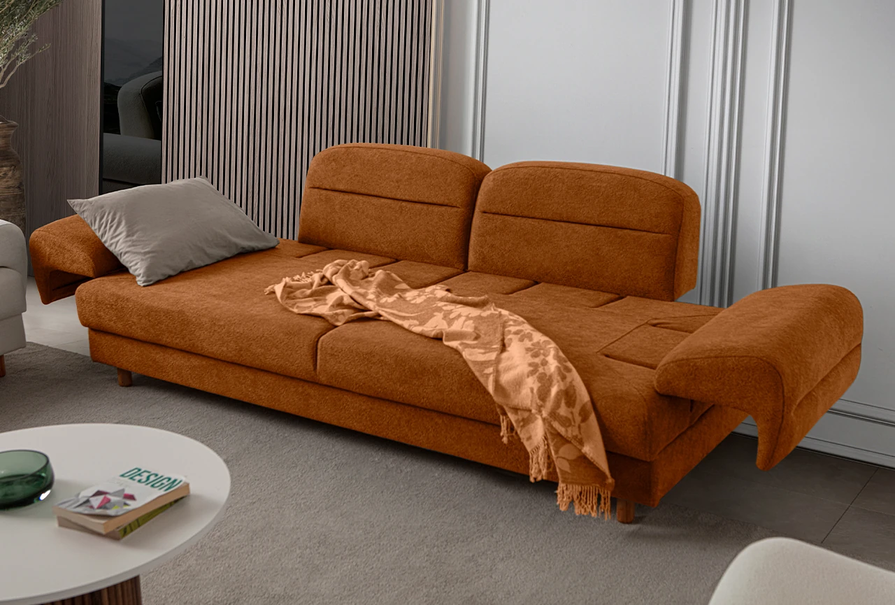 Lizbon Yataklı Sandıklı Koltuk Takımı 3+3+1+1 Turuncu