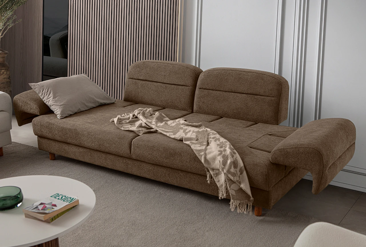 Lizbon Yataklı Sandıklı Koltuk Takımı 3+3+1+1 Kahverengi