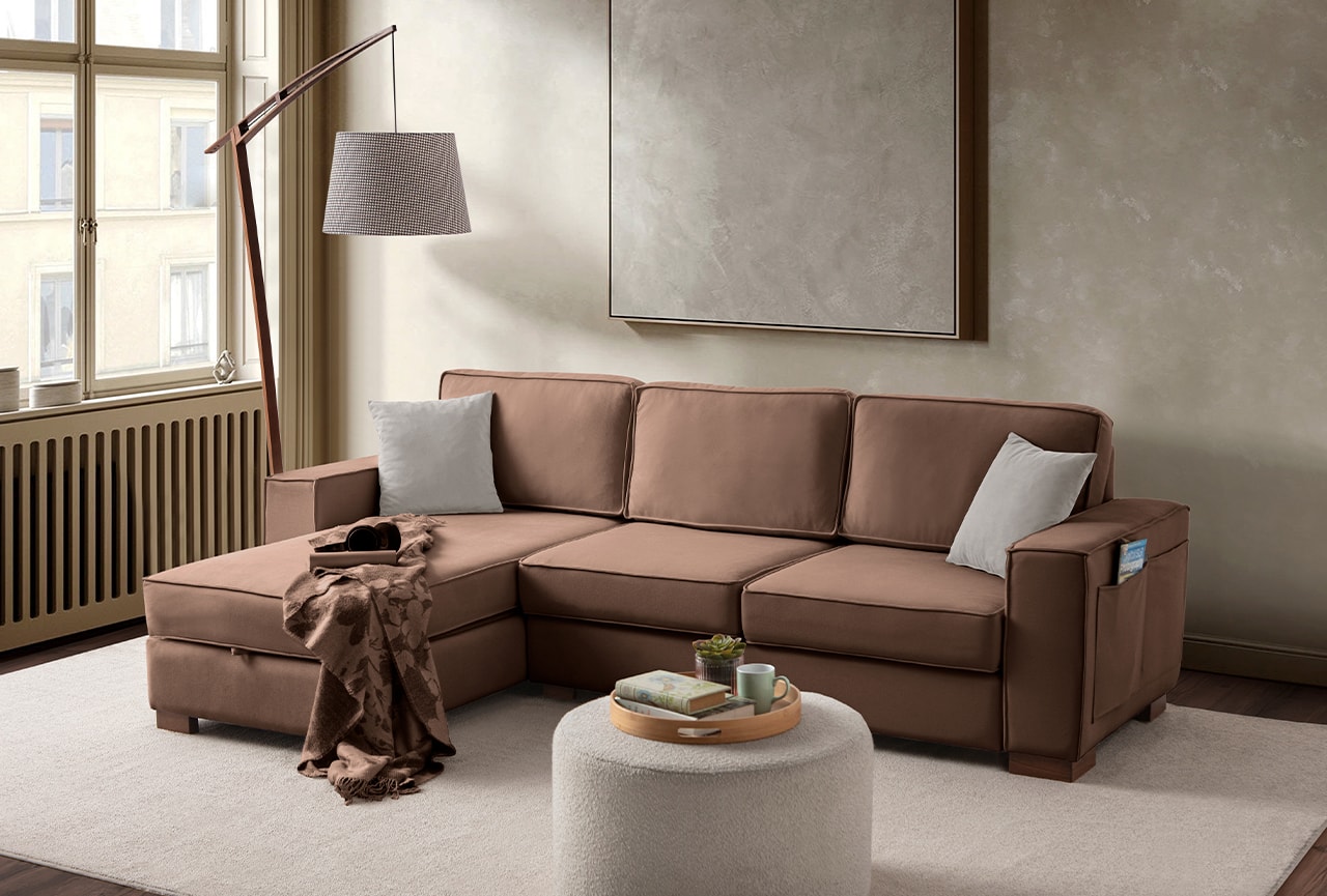 Corner Köşe Koltuk Takımı Sandıklı Kahverengi