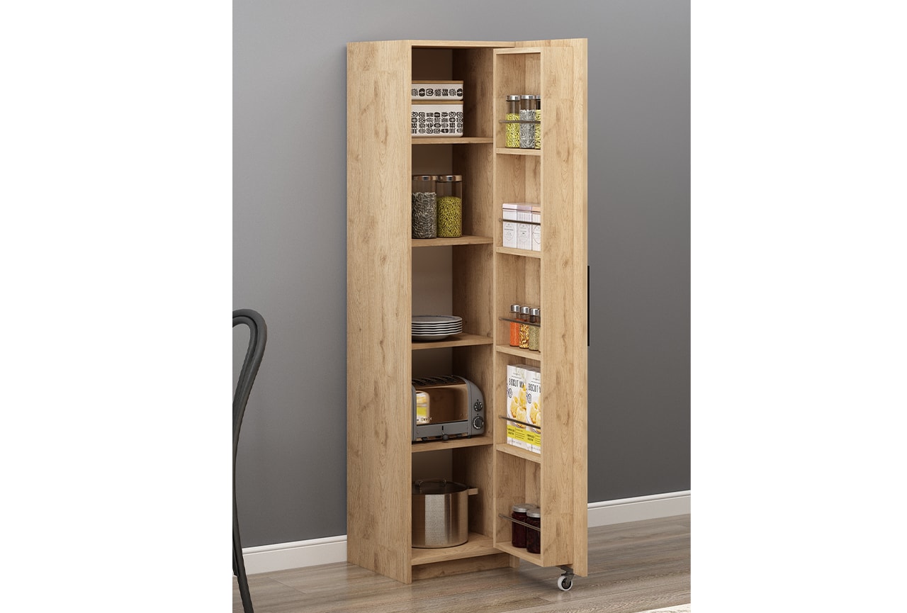 Serra Çıtalı Tek Kapaklı Erzak Dolabı Çok Amaçlı Dolap Meşe