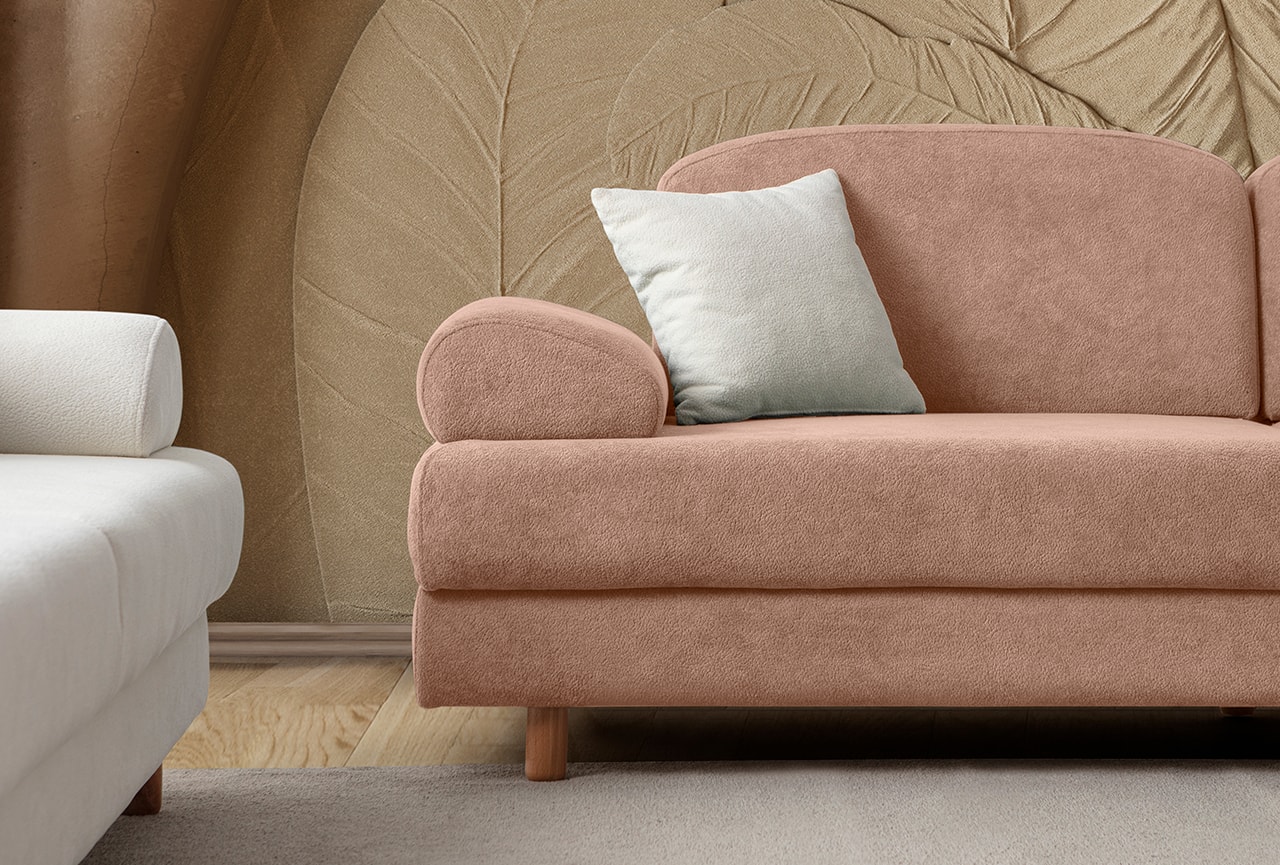 Aries Yataklı Sandıklı Üçlü Koltuk Pembe