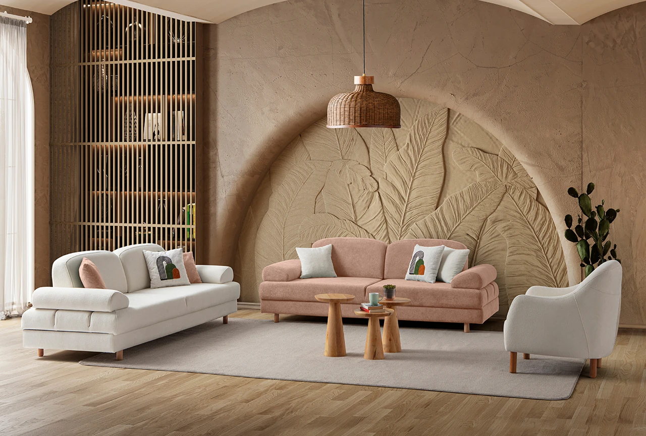Aries Yataklı Sandıklı Koltuk Takımı 3+3+1 Pembe