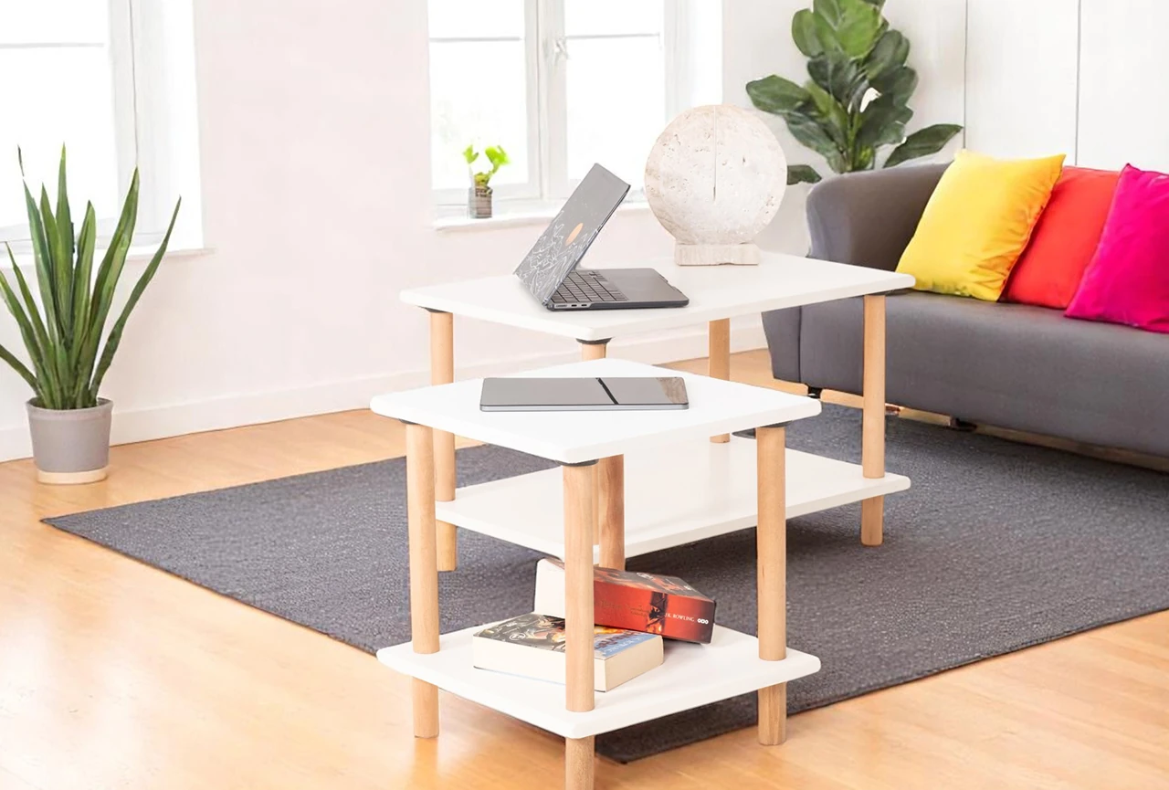 Pia İkili Sehpa Seti Beyaz