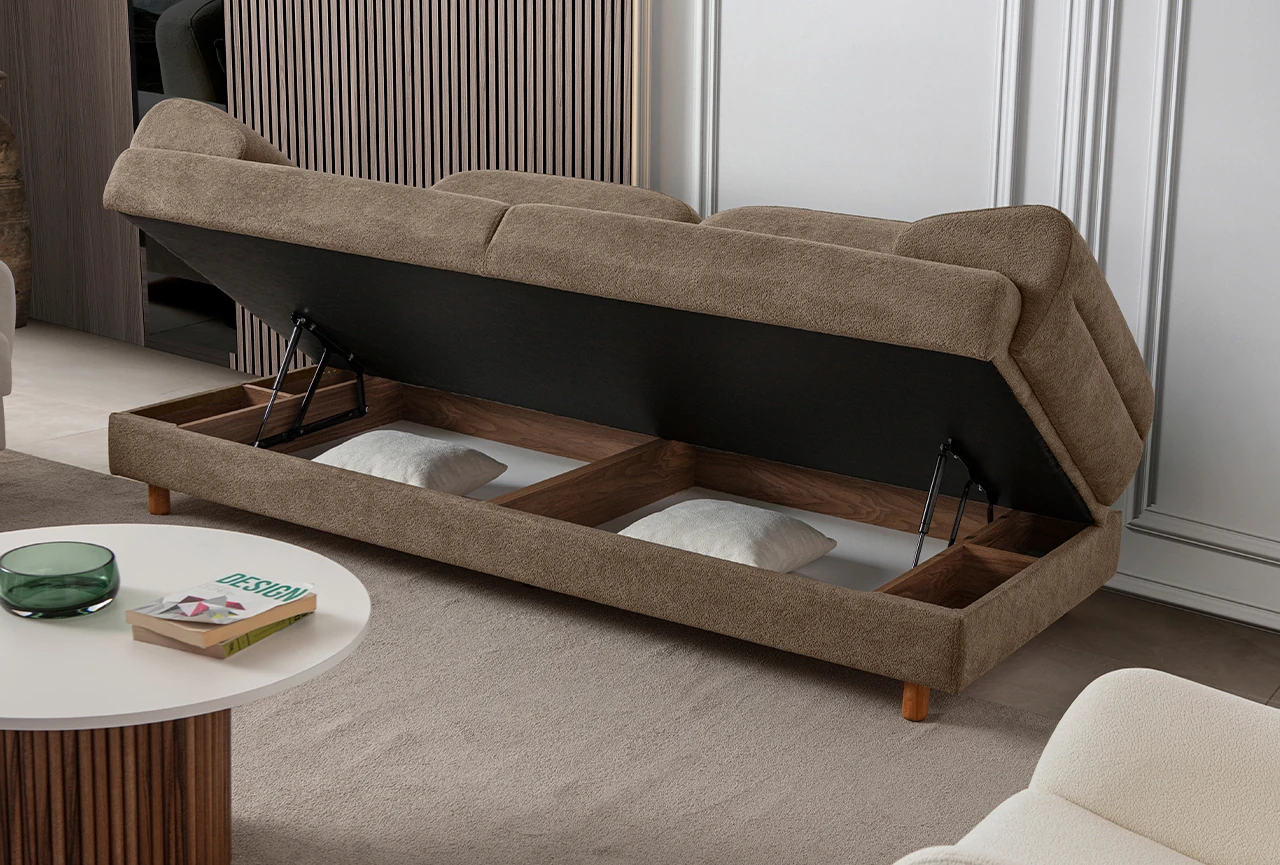 Lizbon Yataklı Sandıklı Koltuk Takımı 3+3+1+1 Kahverengi