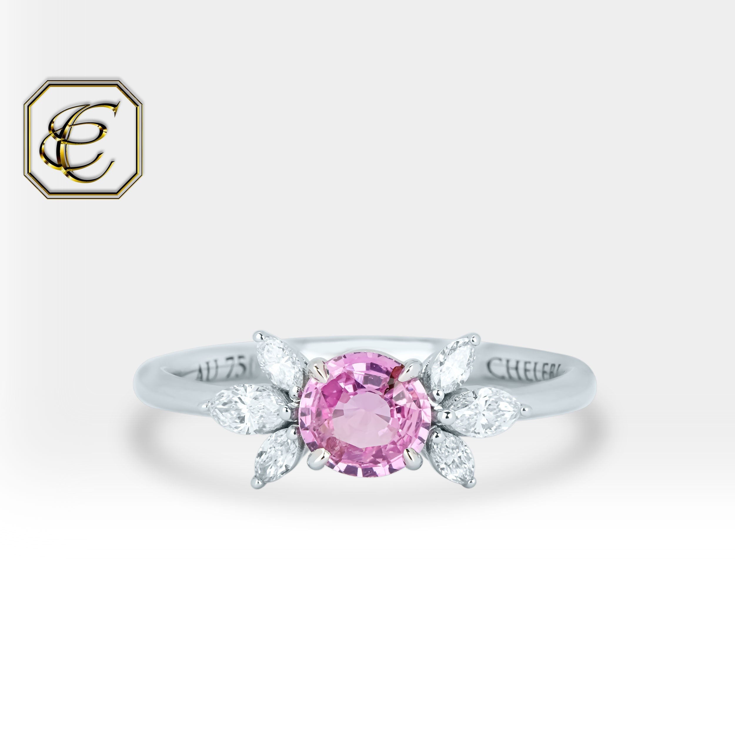 Pink Sapphire Cluster Diamond Ring