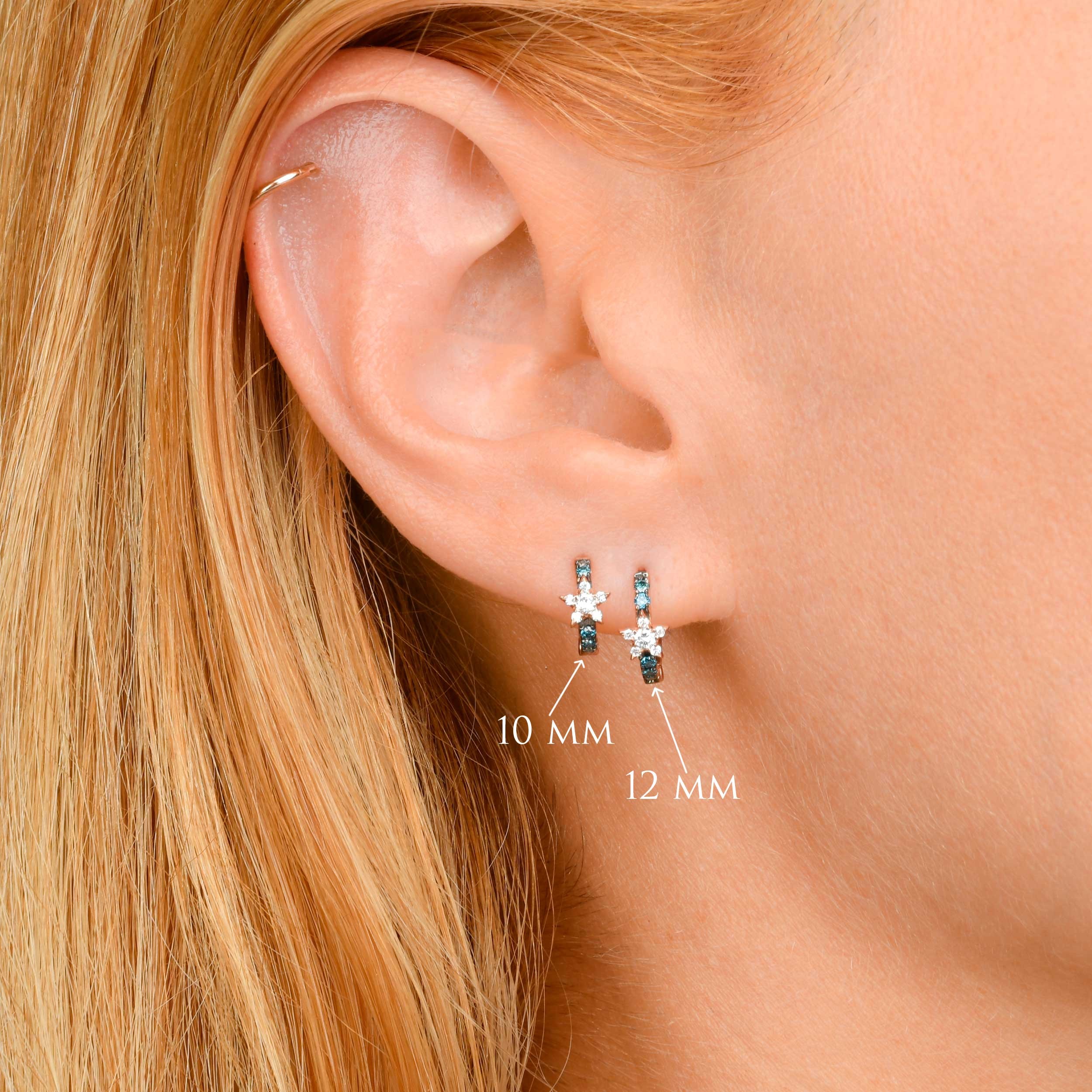 Blue Diamond Star Hoop Earrings