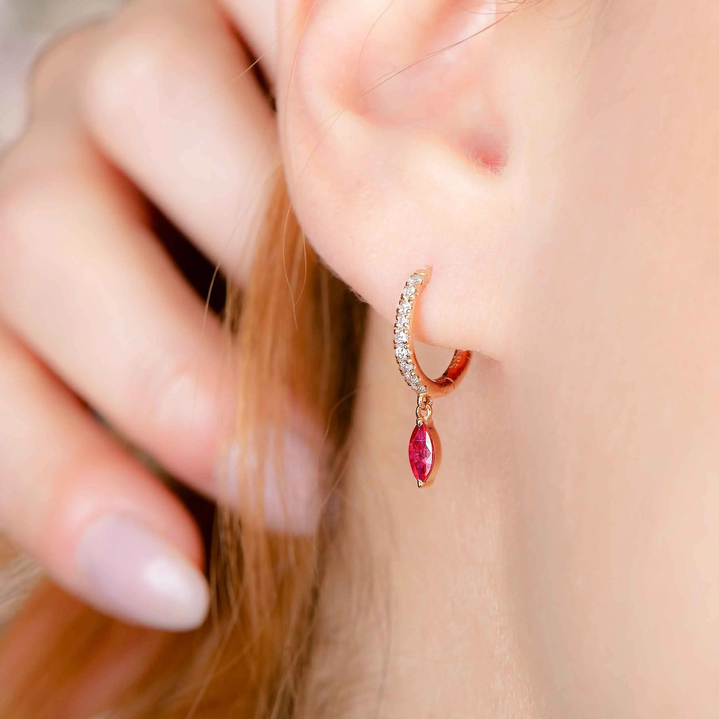 Tiny Ruby Hoop Earrings