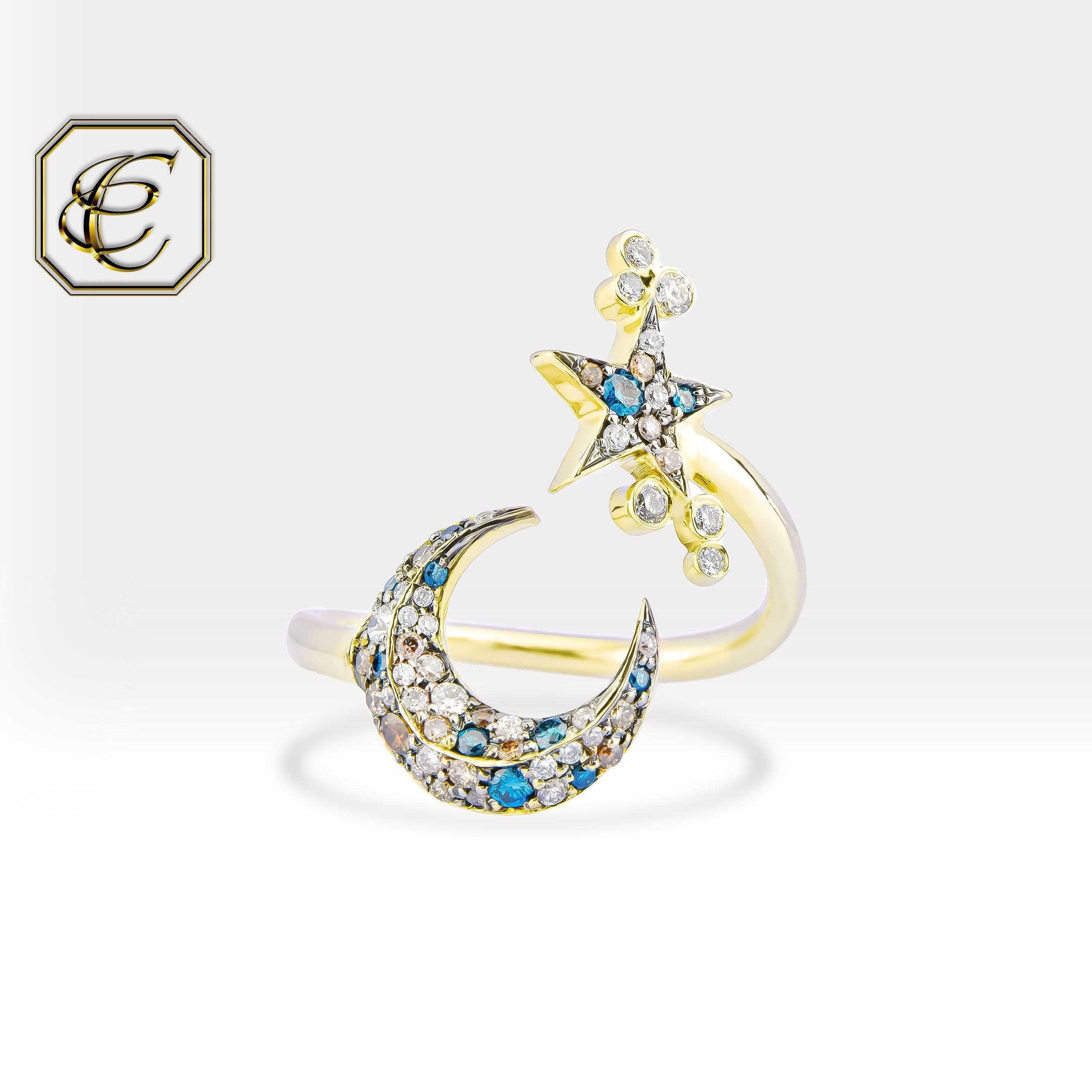 Crescent Moon And Star Ring
